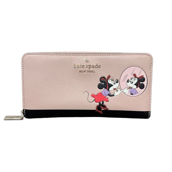Kate Spade Disney Minnie Mouse Wallet Pale Vellum Multi WLR00284 Zip Leather - Picture 2 of 10